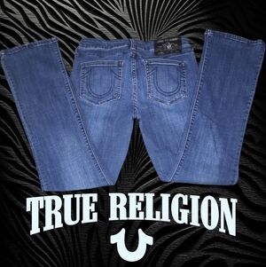 True Religion Women's Becca Mid Rise Bootcut‎ Jeans Dark Wash 31Wx31.5 Inseam